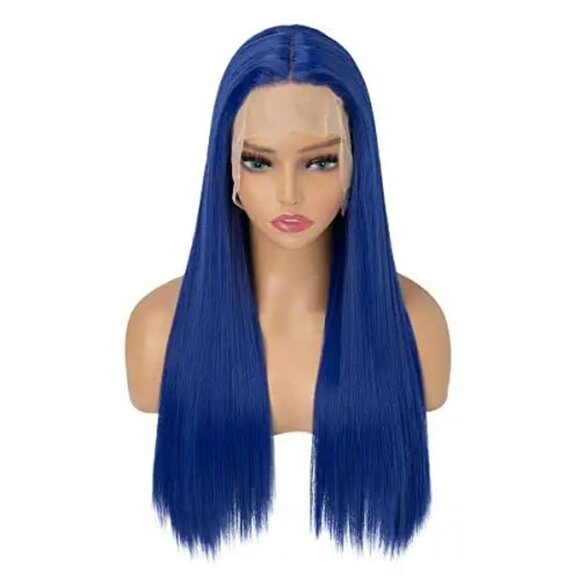 Long Straight Blue Lace Front Wig